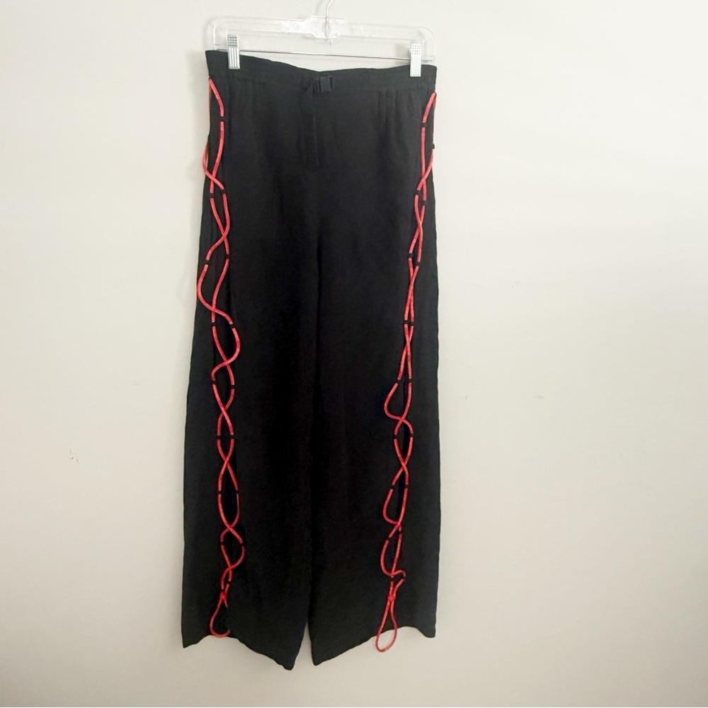 FREE PEOPLE MOVEMENT Women’s Black KALAHARI Wide Leg Y2K Pants Red Lacing Size S - Picture 2 of 6